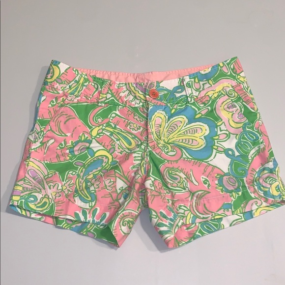 Lilly Pulitzer Pants - Lilly Pulitzer Chin Chin Callahan Flat Front Shorts Golf Pink Green Elephants 2